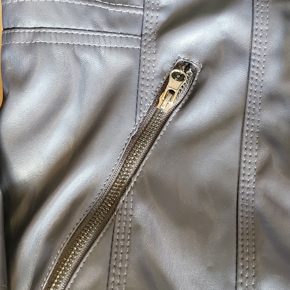 Newbeststyle Faux Leather Hoodie Lined Moto Jacket Womens Size XXL Navy - Picture 15 of 16